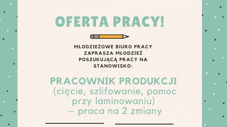 Jedna z ofert opublikowanych przez Młodzieżowe Biuro Pracy w Bydgoszczy. Fot. www.facebook.com/ceipmbydgoszcz
