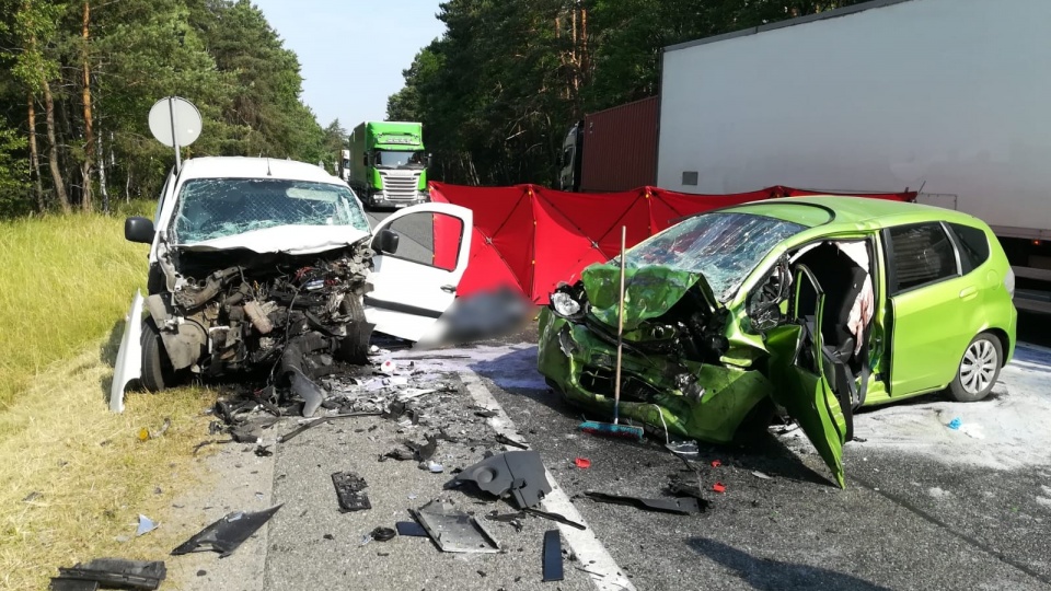 Toruńska policja szuka świadków porannego wypadku (wtorek 22.06), do którego doszło przed godz. 7 w okolicach Cierpic na drodze krajowej nr 10. Fot. Policja