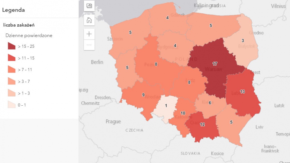Mapa zakażeń koronawirusem w Polsce (24.07.2021) Źródło: https://www.gov.pl/web/koronawirus/wykaz-zarazen-koronawirusem-sars-cov-2