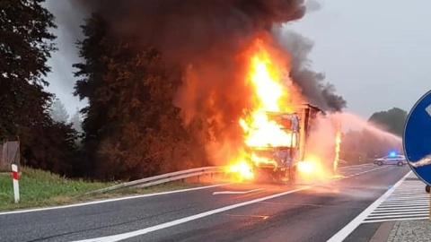 Kilkanaście godzin trwały utrudnienia w Makowiskach, na DK 10 po tym, jak w piątek rano zapaliła się tam ciężarówka./fot. OSP Solec Kujawski/Facebook
