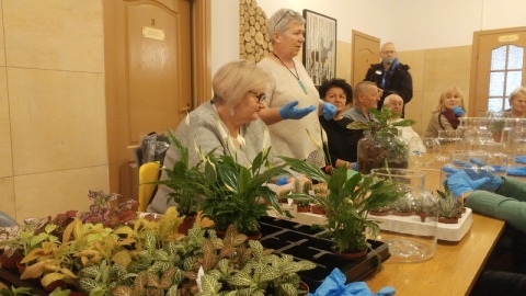 Międzypokoleniowe spotkanie w bydgoskim Myślęcinku. Młodzież uczyła seniorów, jak zrobić kwiatowe kompozycje w szkle./fot. Tatiana Adonis