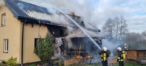 Strażacy walczą z pożarem w Brzozówce koło Torunia. Na miejscu 11 zastępów straży