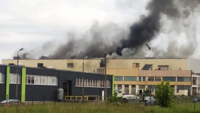 Pożar hali magazynowej byłych zakładów Elana w Toruniu. Dym było widać z daleka