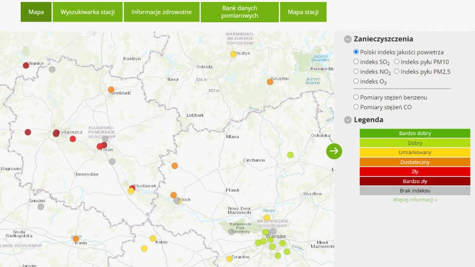 Zrzut ekranu ze strony powietrze.gios.gov.pl