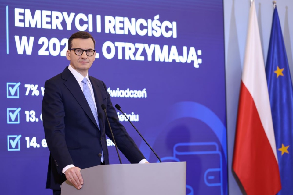 Premier Mateusz Morawiecki podczas konferencji prasowej w KPRM w Warszawie/fot. Leszek Szymański, PAP