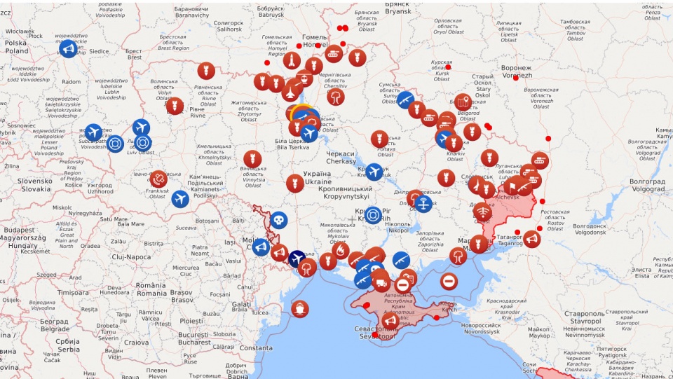 Źródło: liveuamap.com/en/2022/24-february-explosions-in-kyiv