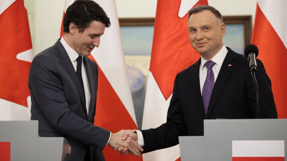 Prezydent RP Andrzej Duda i premier Kanady Justin Trudeau podczas konferencji prasowej po spotkaniu w Pałacu Prezydenckim w Warszawie. Fot. PAP/Leszek Szymański