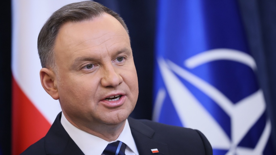 Prezydent RP Andrzej Duda podczas konferencji prasowej po rozmowach plenarnych z prezydentem USA w Pałacu Prezydenckim w Warszawie. Fo. PAP/Leszek Szymański