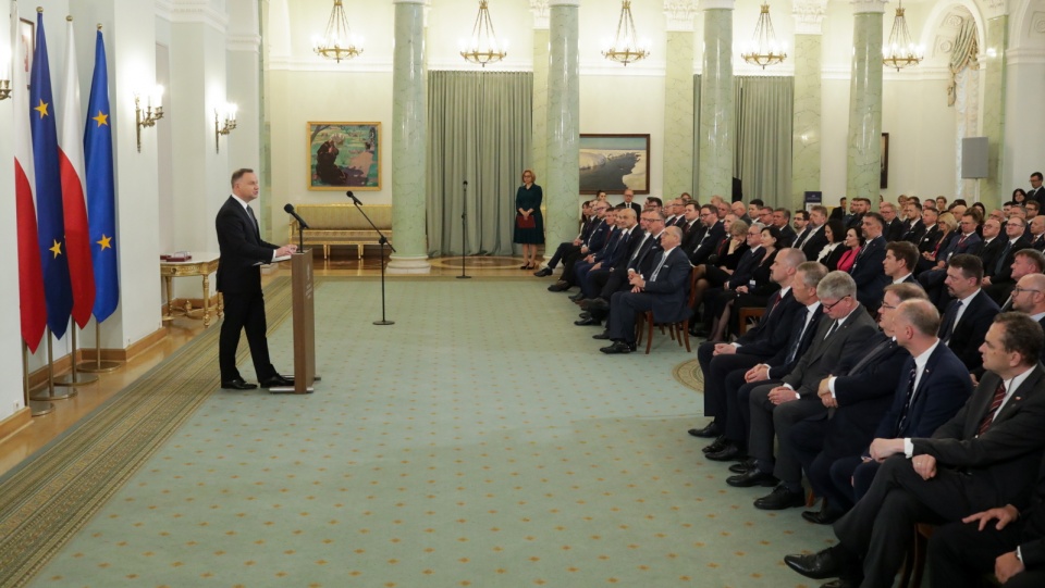 Prezydent Andrzej Duda podczas spotkania z ambasadorami w Pałacu Prezydenckim w Warszawie. Fot. PAP/Albert Zawada