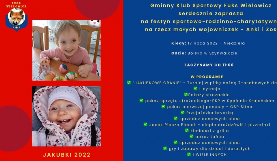 Dla Anki i Zosi - to dla tych dwóch małych dziewczynek będą zbierane pieniądze podczas niedzielnego sportowo-rodzinno-charytatywnego festynu w gminie Sośno. /fot. materiały organizatorów