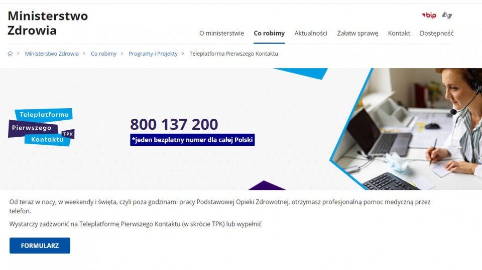 Zrzut ekranu ze strony: www.gov.pl/web/zdrowie/tpk