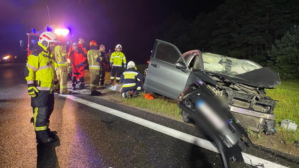 7 osób, w tym troje dzieci, zostało poszkodowanych w wypadku, do którego doszło w nocy na drodze krajowej nr 10 w miejscowości Przyłubie. Fot. OSP Solec Kujawski