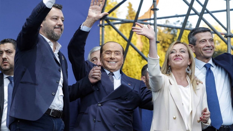 Matteo Salvini, Silvio Berlusconi, Giorgia Meloni i Maurizio Lupi po ogłoszeniu wyników wyborów/fot. PAP, EPA