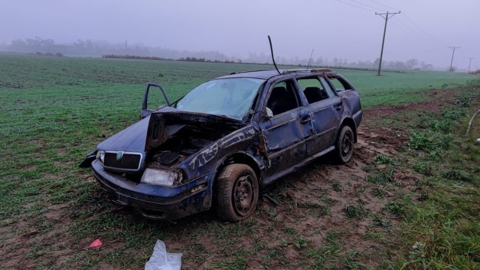 Zginął kierowca auta osobowego, które w środę rano wpadło do rowu na drodze wojewódzkiej nr 559 w Głodowie koło Lipna. /fot. Policja