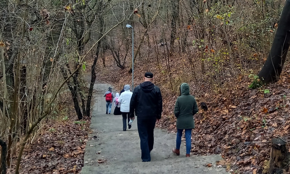 Poznali historię Cmentarza Bohaterów, a następnie przeszli ścieżkami parku na Wzgórzu Wolności – grupa bydgoszczan uczestniczyła w spacerze organizowanym przez „Projekt Zabytek”. /fot. Tatiana Adonis