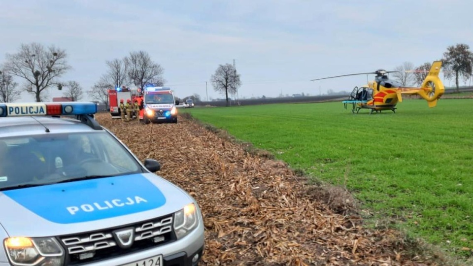 Wypadek przy wycince drzew na polu w gminie Radziejów/fot. materiały policji