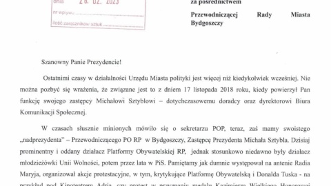 Radni PiS wystosowali do prezydenta miasta, Rafała Bruskiego oficjalnie pismo