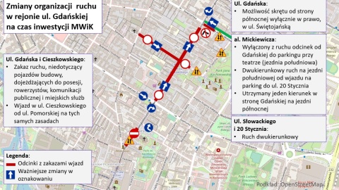 Mapa zmian w organizacji ruchu/mat. Zarządu Dróg Miejskich i Komunikacji Publicznej w Bydgoszczy
