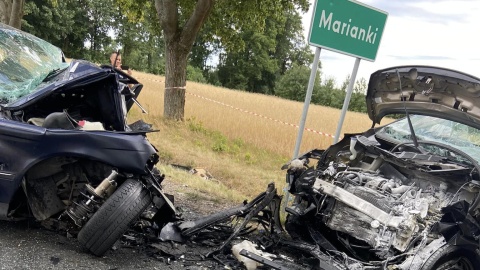 Jedna osoba zginęła, a dwie zostały ranne w wypadku do jakiego doszło na drodze wojewódzkiej w miejscowości Marianki w powiecie lipnowskim/fot. OSP Jasień/Facebook