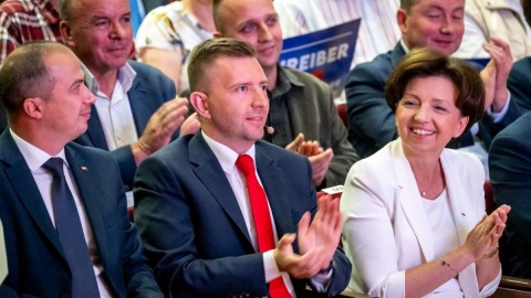 Konwencja ministra Łukasza Schreibera na Politechnice Bydgoskiej. Gościem konwencji była m.in. minister rodziny i polityki społecznej Marzena Maląg/fot. Tytus Żmijewski, PAP