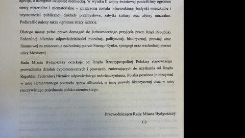 Treść stanowiska Rady Miasta Bydgoszczy ws. reparacji (cz. 2)