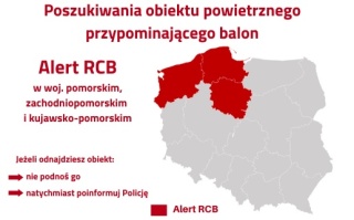 Trwają poszukiwania balonu obserwacyjnego. Mieszkańcy otrzymują alerty RCB