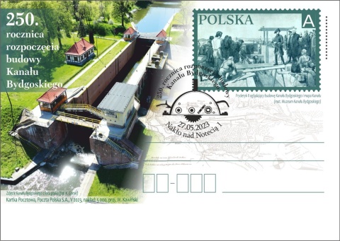 Kartka pocztowa wydana na 250. rocznicę rozpoczęcia budowy Kanału Bydgoskiego