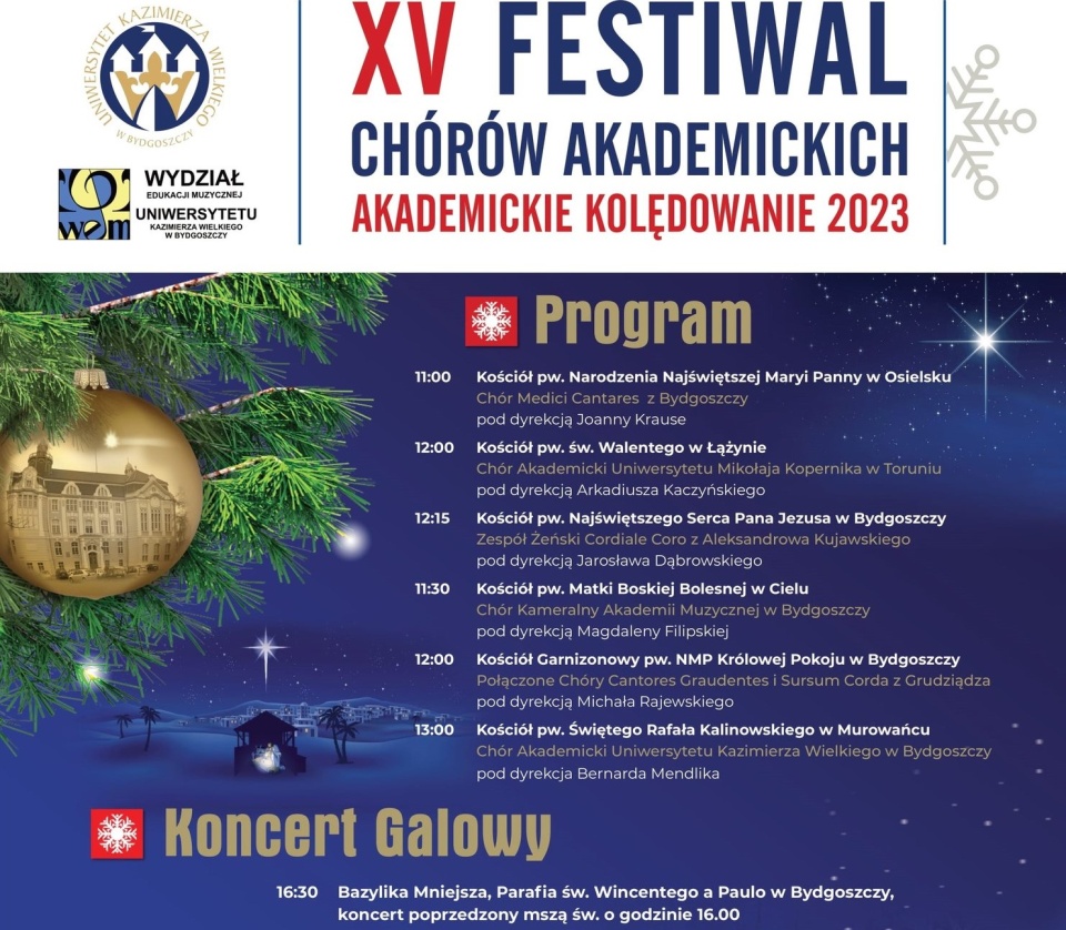 XV edycja Ogólnopolskiego Festiwalu Chórów Akademickich „Akademickie Kolędowanie” odbędzie się w niedzielę, 15 stycznia w Bydgoszczy./fot. materiały organizatorów