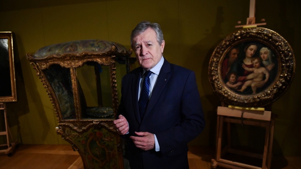 Wicepremier, minister kultury i dziedzictwa narodowego Piotr Gliński podczas spotkania prasowego nt. przywiezienia do Zamku Królewskiego 38 dzieł z Narodowego Muzeum Sztuki im. Bohdana i Warwary Chanenków w Kijowie/fot. Piotr Nowak, PAP