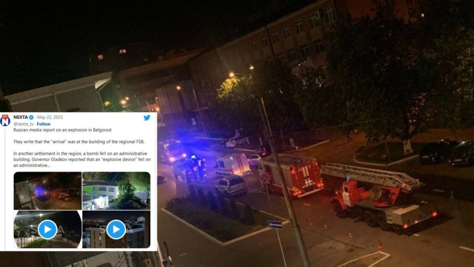 W nocy doszło do ataku na budynki Federalnej Służby Bezpieczeństwa w Biełgoradzie (Rosja)/fot. Twitter Nexta