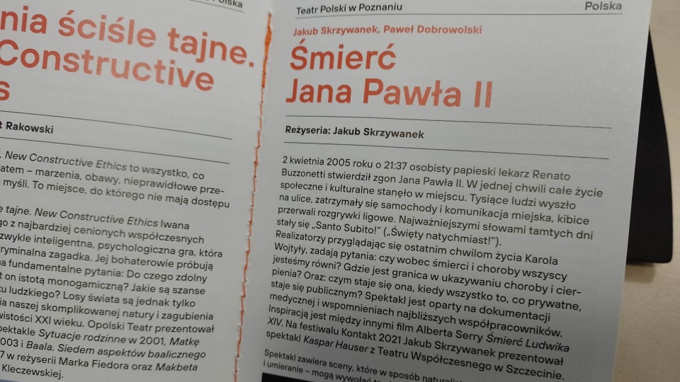 Toruńscy politycy Prawa i Sprawiedliwości chcą usunięcia spektaklu, pt. Śmierć Jana Pawła II z Międzynarodowego Festiwalu Teatralnego Kontakt/fot. Michał Zaręba