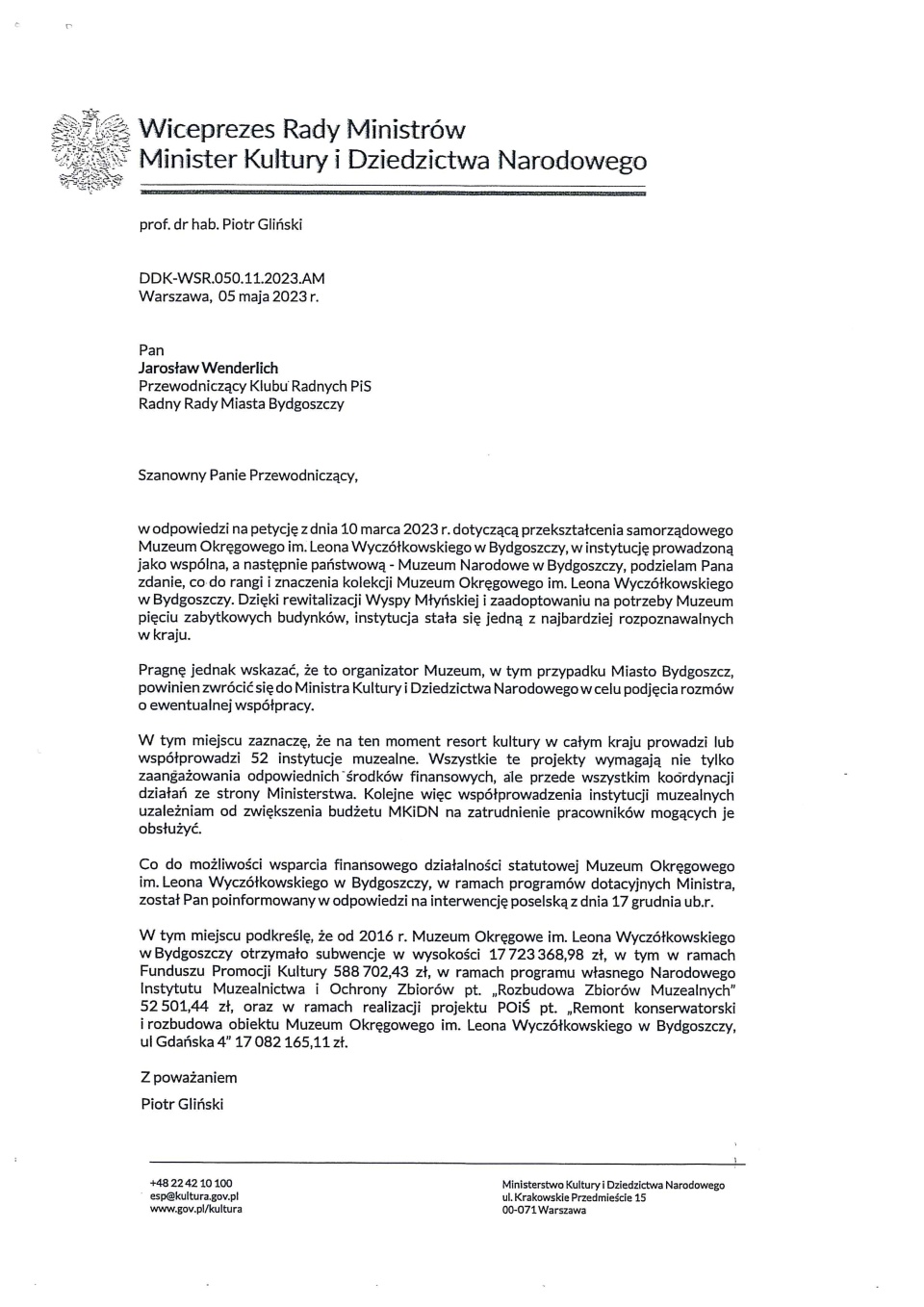 Odpowiedź na petycję do premiera Piotra Glińskiego