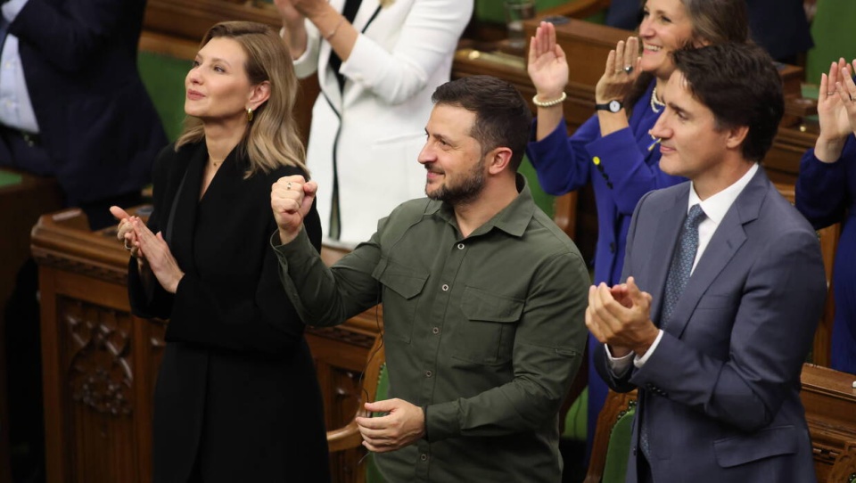 Wołodymyr Zełensky i Justin Trudeau w kanadyjskim parlamencie/fot. Patrick Doyle, PAP