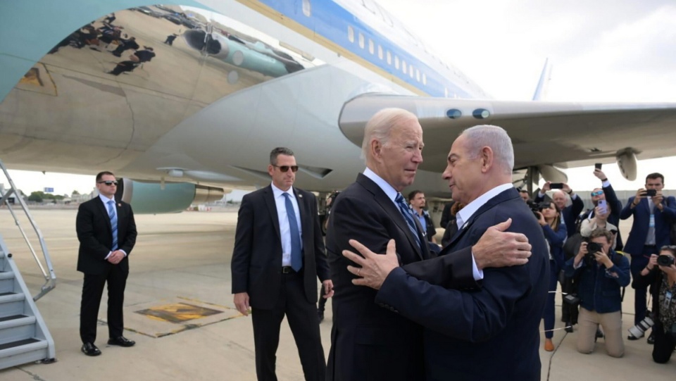 Prezydent USA Joe Biden witany w Izraelu przez premiera Benjamina Netanjahu/fot. PAP/EPA/GPO/Avi Ohion HANDOUT