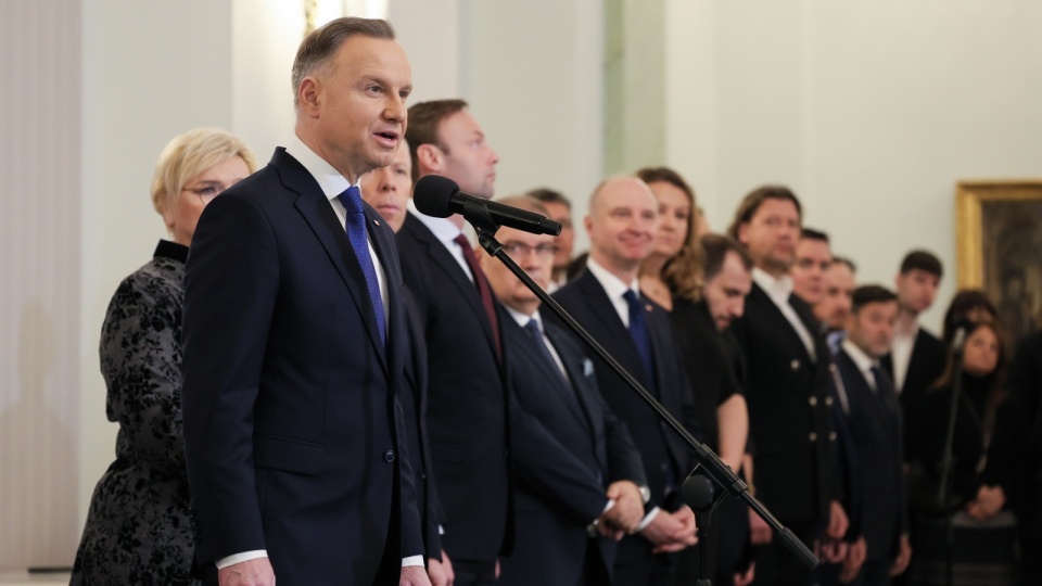 Prezydent Andrzej Duda podczas uroczystości zaprzysiężenia kierowanego przez Donalda Tuska gabinetu w Pałacu Prezydenckim w Warszawie, 13 grudnia/Paweł Supernak, PAP