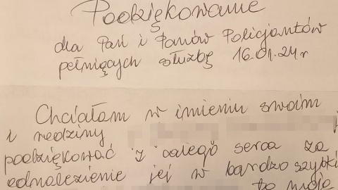 Bydgoscy policjanci szybko odnaleźli 85-latkę, która opuściła SOR. Rodzina kobiety wysłała list z podziękowaniami/fot. KMP w Bydgoszczy