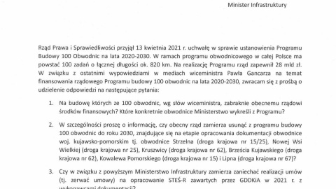 Interpelacja posła Piotra Króla do ministra infrastruktury/fot: nadesłane