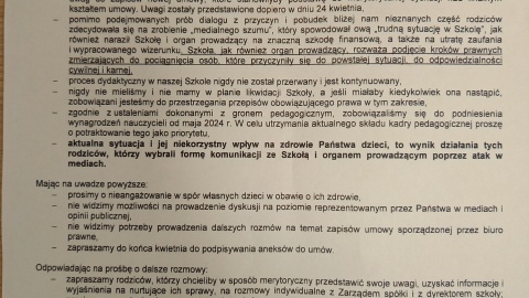 Stanowisko szkoły w sporze z rodzicami/fot: nadesłane