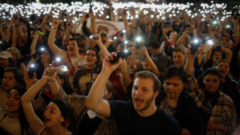 Protesty w Tblilisi/fot. PAP/EPA/DAVID MDZINARISHVILI