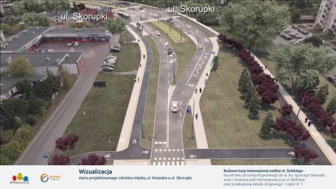 Pierwsze w Bydgoszczy zielone torowisko tramwajowe powstanie na ulicy Solskiego w Bydgoszczy. To część inwestycji, która ma połączyć rondo Kujawskie z rondem Grunwaldzkim przez Szwederowo/wizualizacje: bydgoszcz.pl