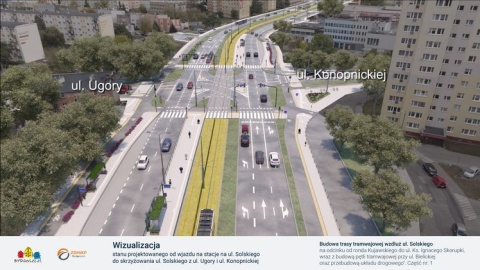 Pierwsze w Bydgoszczy zielone torowisko tramwajowe powstanie na ulicy Solskiego w Bydgoszczy. To część inwestycji, która ma połączyć rondo Kujawskie z rondem Grunwaldzkim przez Szwederowo/wizualizacje: bydgoszcz.pl