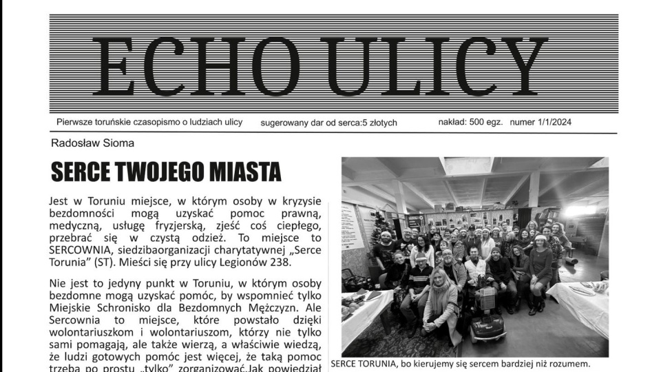 „Echo ulicy" - to pierwsze toruńskie czasopismo o ludziach bezdomnych/fot. Serce Torunia/Facebook