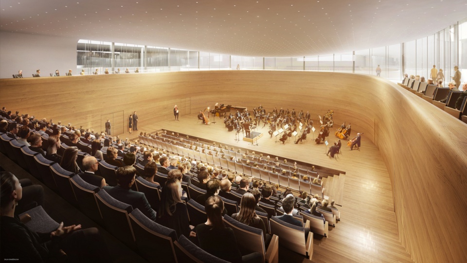 Tak ma wyglądać sala koncertowa w nowym budynku/fot. wizualizacja KKM Kozień Architekci Kraków
