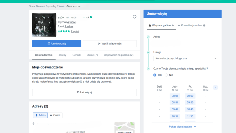 Strona z portalu umożliwiającym umówienie wizyt ze specjalistami/fot. zrzut ekranu