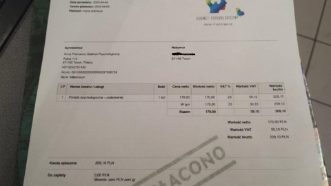 Faktura po wizycie u fałszywej psycholog/fot. Michał Zaręba