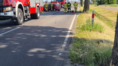 Auto uderzyło w drzewo w Kończewicach/fot. Piotr Lisewski, KM PSP Toruń, Facebook