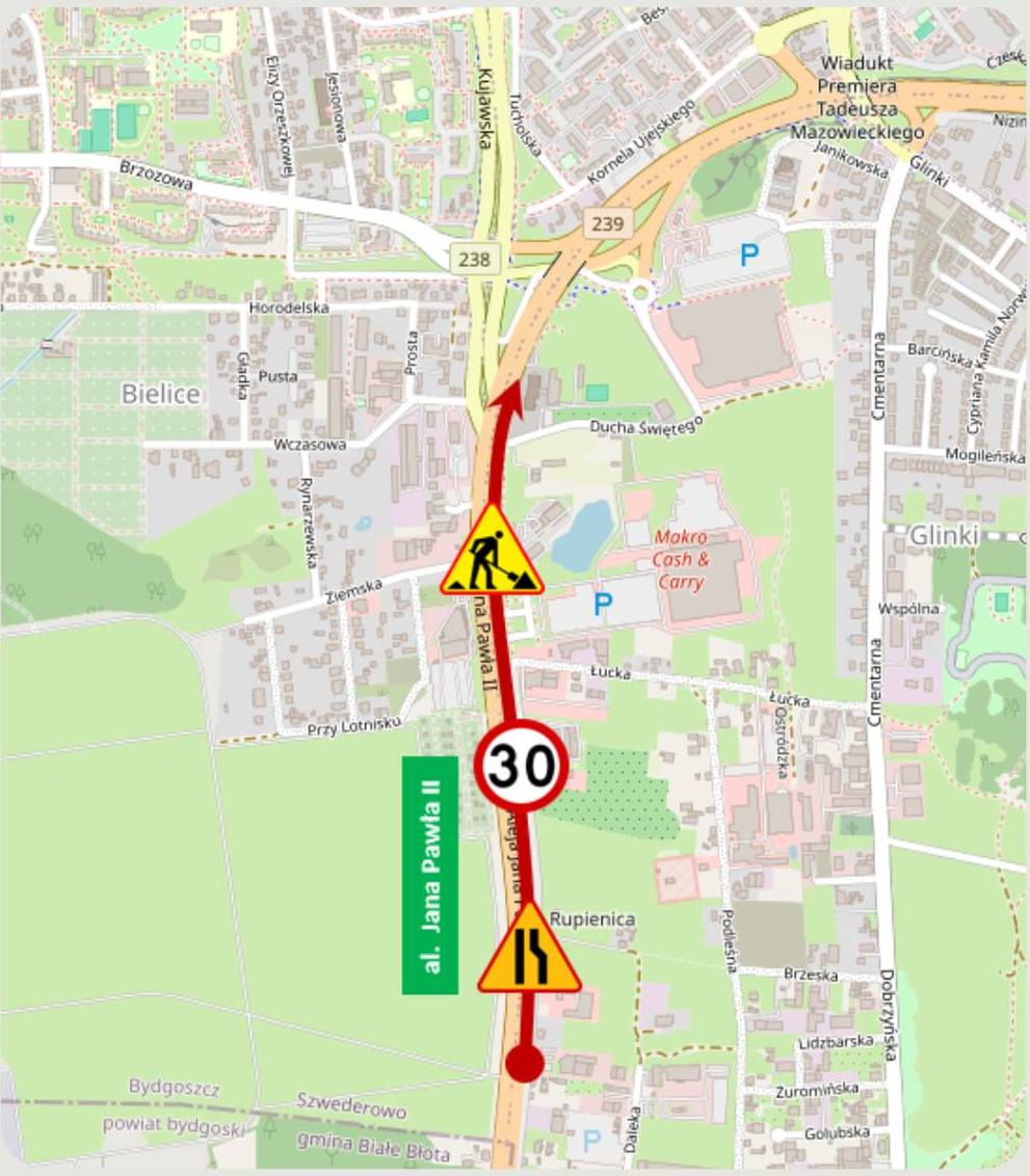 Mapa pokazująca utrudnienia podczas remontu. / Fot. ZDMiKP w Bydgoszczy