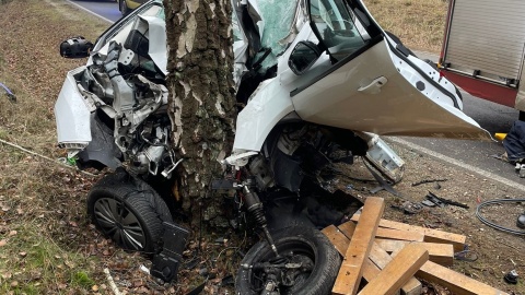 Zderzenie auta z drzewem w Bożenkowie/fot. OSP Wtelno