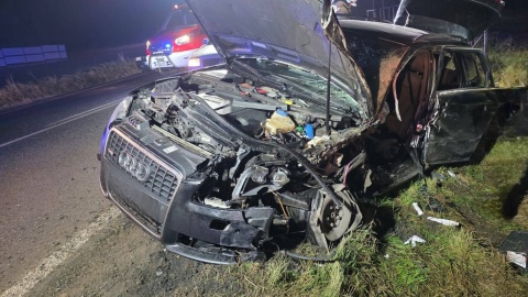 Zderzenie auta osobowego z ciężarówką we wsi Rogóźno-Zamek/fot. Komenda Miejska Państwowej Straży Pożarnej w Grudziądzu