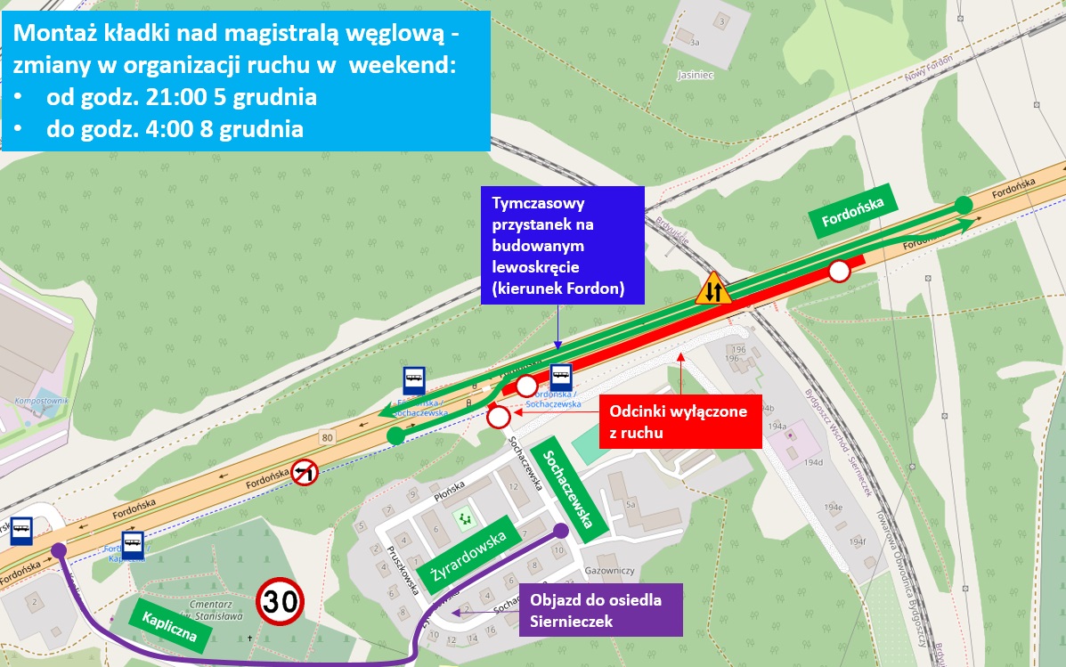 Utrudnienia drogowe na czas transportu kładki. / Fot. materiały ZDMiKP